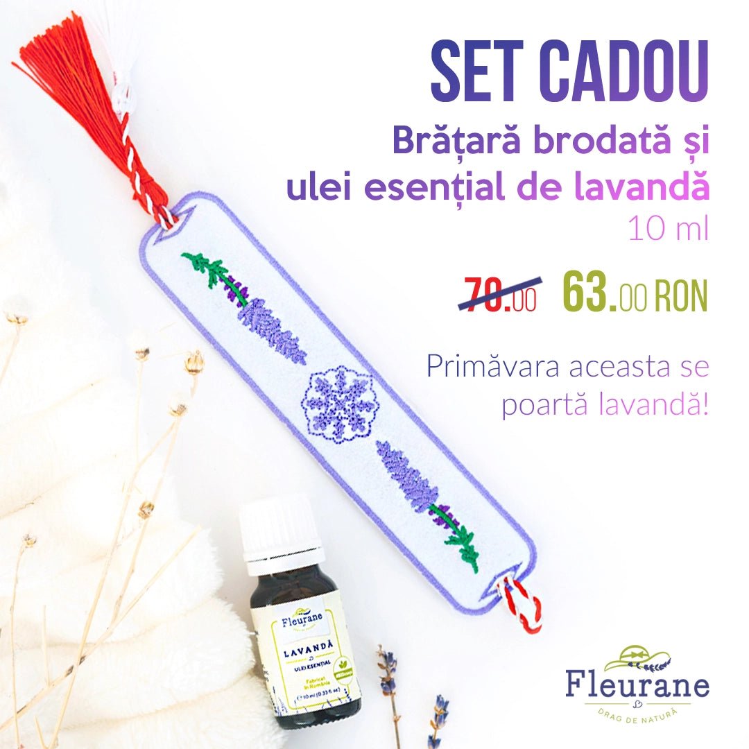 Set bratara brodata si ulei esential pur de lavanda 10 ml 