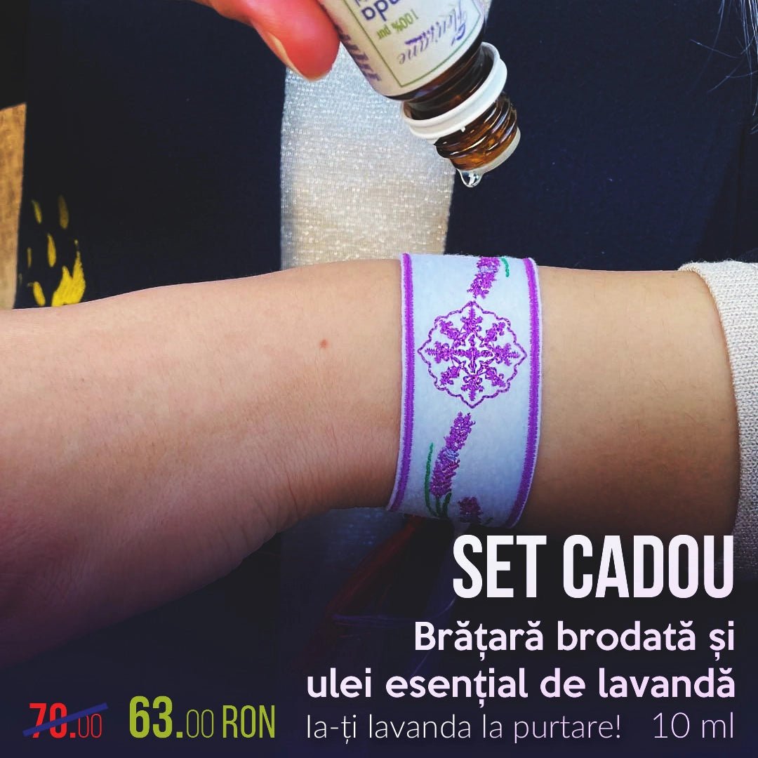 Set bratara brodata si ulei esential pur de lavanda 10 ml 