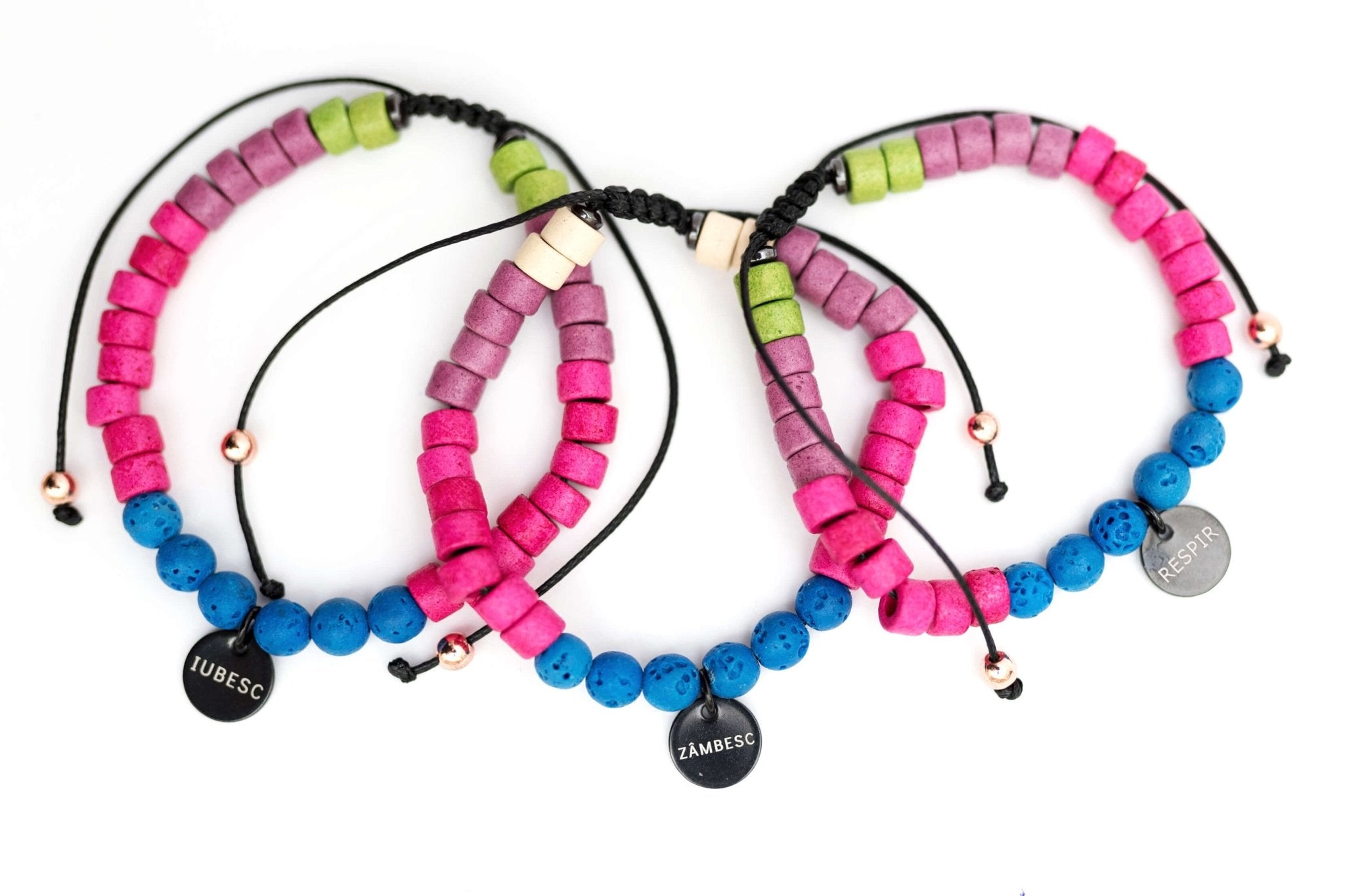 Bratara Aromaterapie cu Mesaj "Respir", "Zâmbesc" sau "Iubesc"