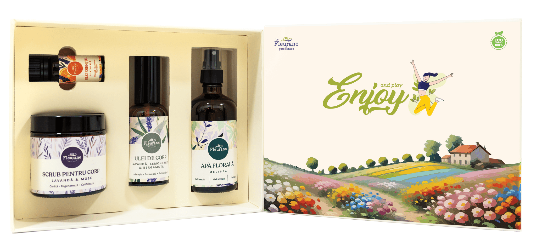 Set Cadou Enjoy - Cosmetice Naturale cu Lavandă, Portocală, Melissa si Lemongrass 