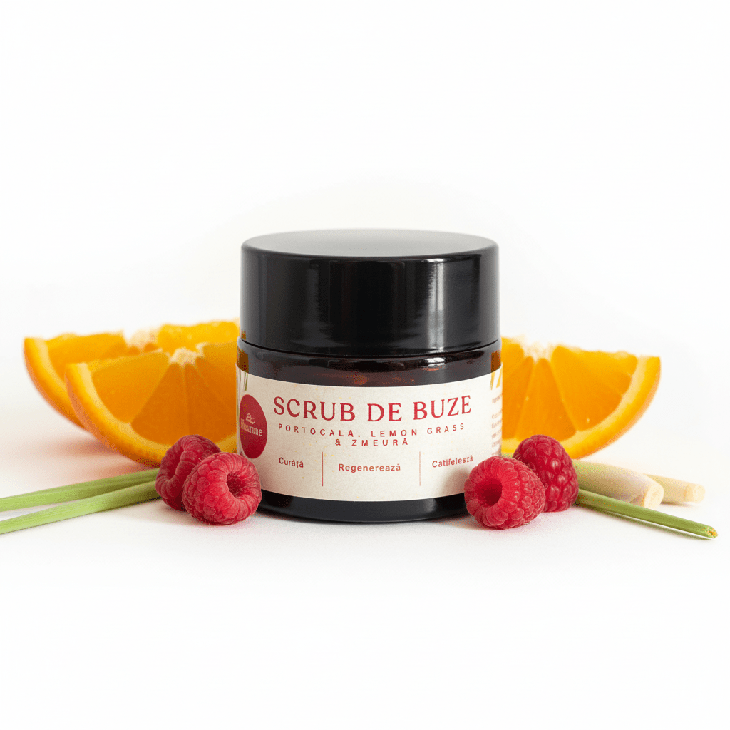 Scrub de Buze cu Zmeura, Portocala si Lemongrass – Ingrijire Delicata 
