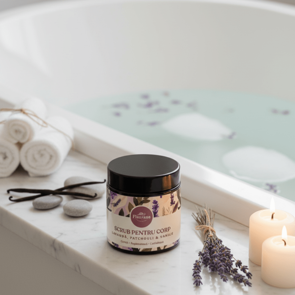 Scrub de Corp cu Lavanda & Patchouli & Vanilie - Exfoliere Aromată