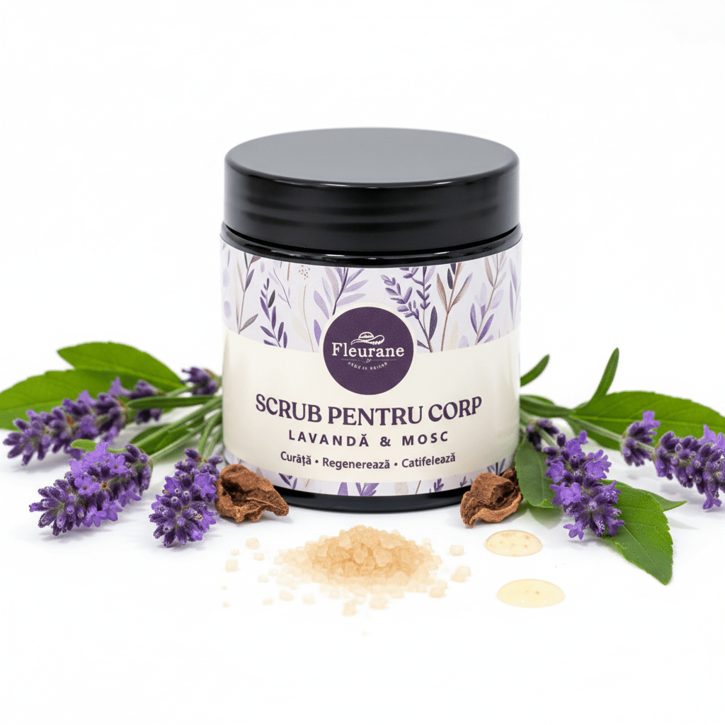 Scrub de Corp cu Lavanda & Mosc – Exfoliere si Relaxare 
